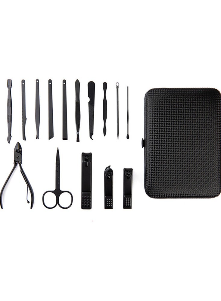 ORiTi Manicure Kit Nail Clippers Set Stainless Steel Professional Pedicure Black 15 Pieces Grooming Scissors Cutter Ear Pick Tweezers Scissors Eyebrow  file - Image 1