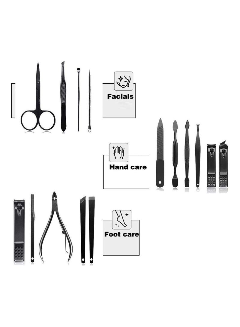 ORiTi Manicure Kit Nail Clippers Set Stainless Steel Professional Pedicure Black 15 Pieces Grooming Scissors Cutter Ear Pick Tweezers Scissors Eyebrow  file - Image 3