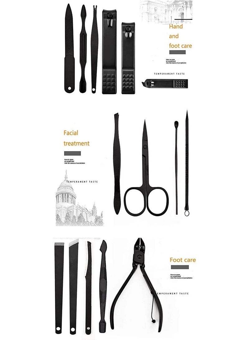 ORiTi Manicure Kit Nail Clippers Set Stainless Steel Professional Pedicure Black 15 Pieces Grooming Scissors Cutter Ear Pick Tweezers Scissors Eyebrow  file - Image 4