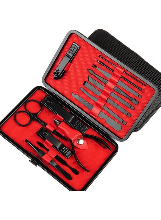 ORiTi مجموعة مانيكير قلامة الأظافر مجموعة الفولاذ المقاوم للصدأ المهنية باديكير أسود 15 قطعة مقص الاستمالة القاطع خلال الأذن الملقط مقص ملف الحاجب - Image 1