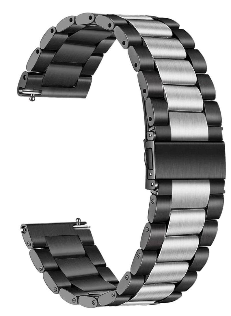 تين تك سوار معدني من الستانلس ستيل مقاس 22 ملم متوافق مع ساعة سامسونج جالاكسي 3 45 ملم / جير s3 فرونتير كلاسيك 22 ملم /  جالاكسي 46 ملم من تين تك - اسود وفضي - Image 2