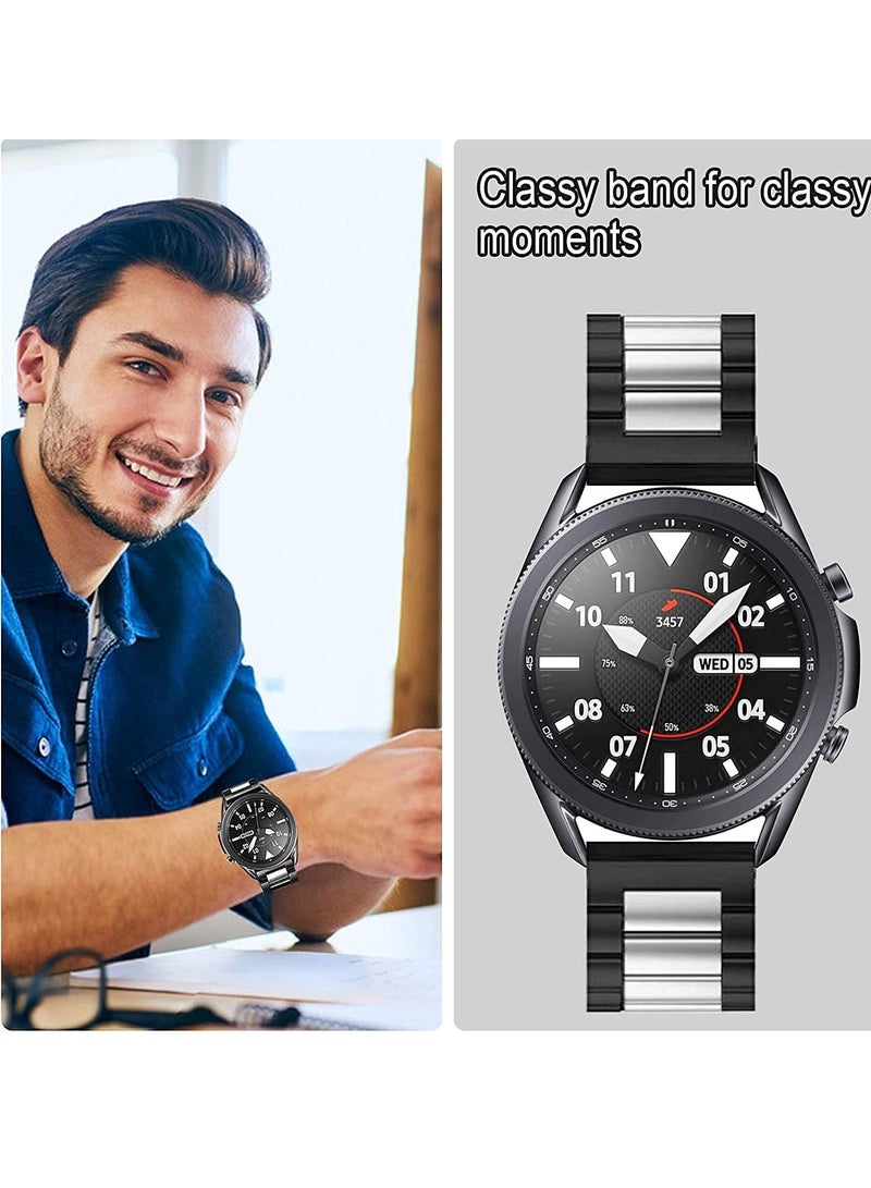 تين تك سوار معدني من الستانلس ستيل مقاس 22 ملم متوافق مع ساعة سامسونج جالاكسي 3 45 ملم / جير s3 فرونتير كلاسيك 22 ملم /  جالاكسي 46 ملم من تين تك - اسود وفضي - Image 3