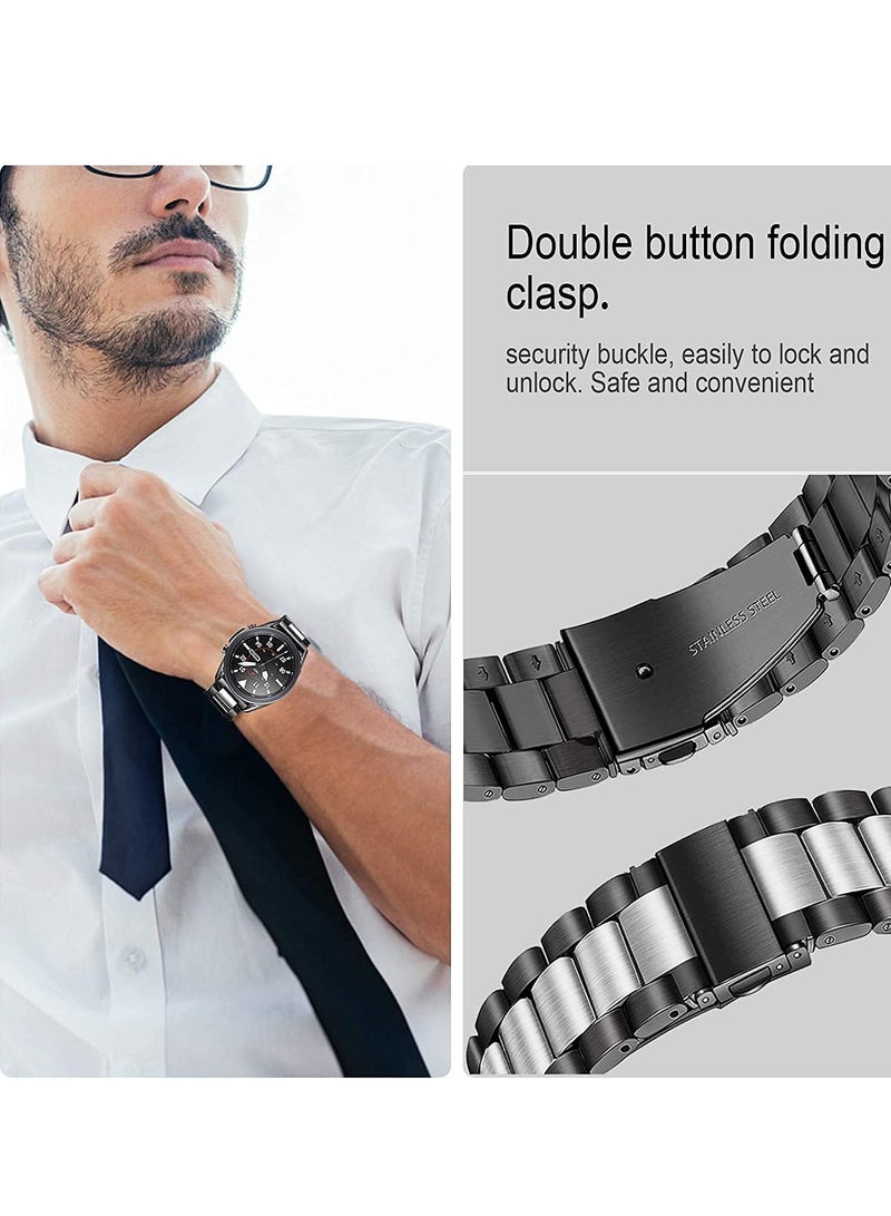 تين تك سوار معدني من الستانلس ستيل مقاس 22 ملم متوافق مع ساعة سامسونج جالاكسي 3 45 ملم / جير s3 فرونتير كلاسيك 22 ملم /  جالاكسي 46 ملم من تين تك - اسود وفضي - Image 4