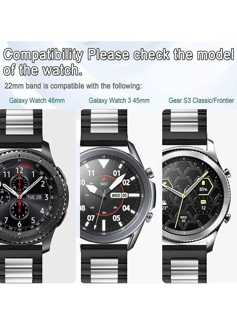 تين تك سوار معدني من الستانلس ستيل مقاس 22 ملم متوافق مع ساعة سامسونج جالاكسي 3 45 ملم / جير s3 فرونتير كلاسيك 22 ملم /  جالاكسي 46 ملم من تين تك - اسود وفضي - Image 5