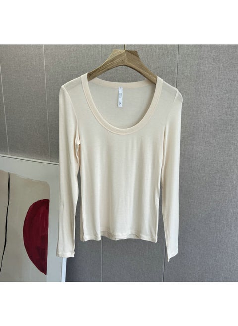 Don't Miss The Good Quality! Wool Silk Large U-Neck Outer Wear Loose Stretch Comfortable Base T-Shirt F092411