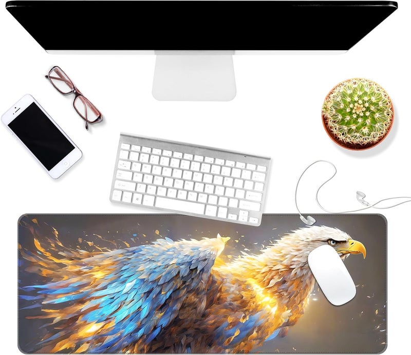 Dynippy Thin Extended Gaming Mouse Pad （31.5 * 11.8 * 0.08 inch） with Stitched Edges Large Mousepad Long XXL Keyboard and Mouse pad Desk Mat for Gaming Office & Home - Golden Eagle Soars - Image 3