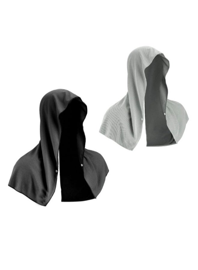 Cooling Towel Set for Neck and Face - 2 Pack of Black and Grey Cooling Hoodies, UV Protection Neck Wraps for Sports, Workouts, Camping, and Cycling in Hot Weather.  - Image 1