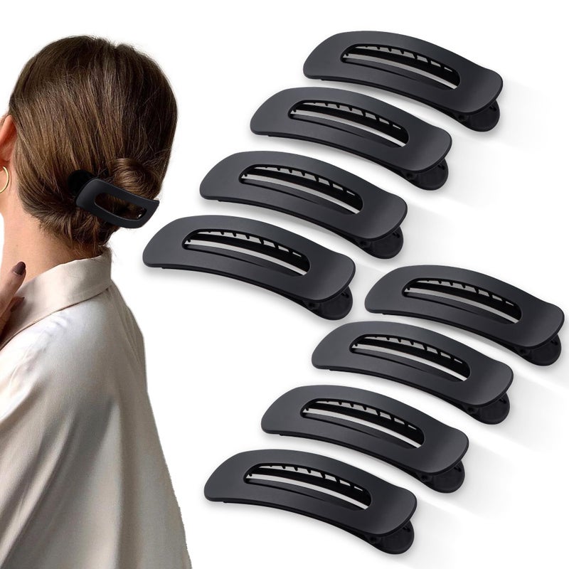 Cptots 8 Pcs Large Lay Flat Claw Clips for Women French Side Slide Barrettes for Thin Fine Hair Rectangle Alligator Hair Accessories,Matte Black - Image 1