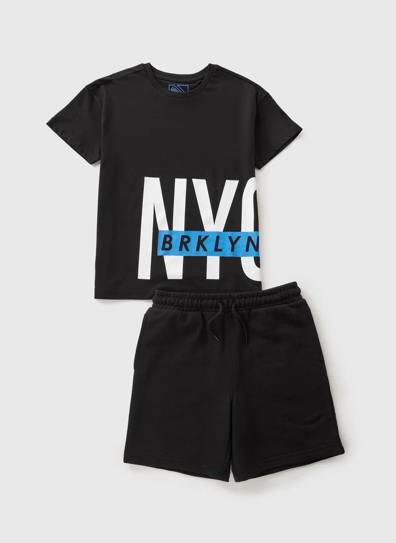 Matalan Boys Black Brooklyn T-Shirt & Shorts Set