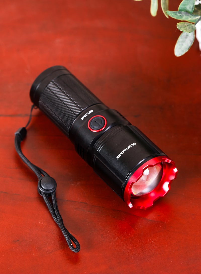 Olsenmark فلاشلايت أولسنمارك المقاوم للماء مع بنك الطاقة OMFL2844، 28 واط، مثالي للاستخدام الداخلي والخارجي، 15 ساعة عمل متواصل، 3100 لومن، ضوء كشاف، شحن USB، مؤشر الشحن، أسود - Image 3