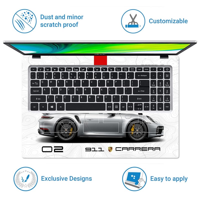 TechFit غطاء لابتوب قابل للإزالة مطبوع بتقنية UV لكامل الجسم يصل حجمه إلى 15.6 بوصة ملصق متوافق مع ديل/HP/لينوفو/أيسر/أسوس جميع أحجام اللابتوب حتى 14 إلى 15.6 بوصة - رسم تخطيطي لبورش 911 كاريرا - Image 4