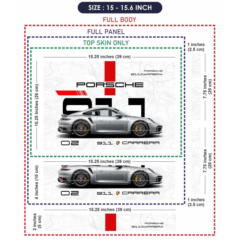 TechFit غطاء لابتوب قابل للإزالة مطبوع بتقنية UV لكامل الجسم يصل حجمه إلى 15.6 بوصة ملصق متوافق مع ديل/HP/لينوفو/أيسر/أسوس جميع أحجام اللابتوب حتى 14 إلى 15.6 بوصة - رسم تخطيطي لبورش 911 كاريرا - Image 5