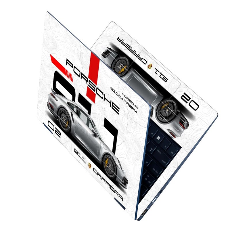 TechFit غطاء لابتوب قابل للإزالة مطبوع بتقنية UV لكامل الجسم يصل حجمه إلى 15.6 بوصة ملصق متوافق مع ديل/HP/لينوفو/أيسر/أسوس جميع أحجام اللابتوب حتى 14 إلى 15.6 بوصة - رسم تخطيطي لبورش 911 كاريرا - Image 1