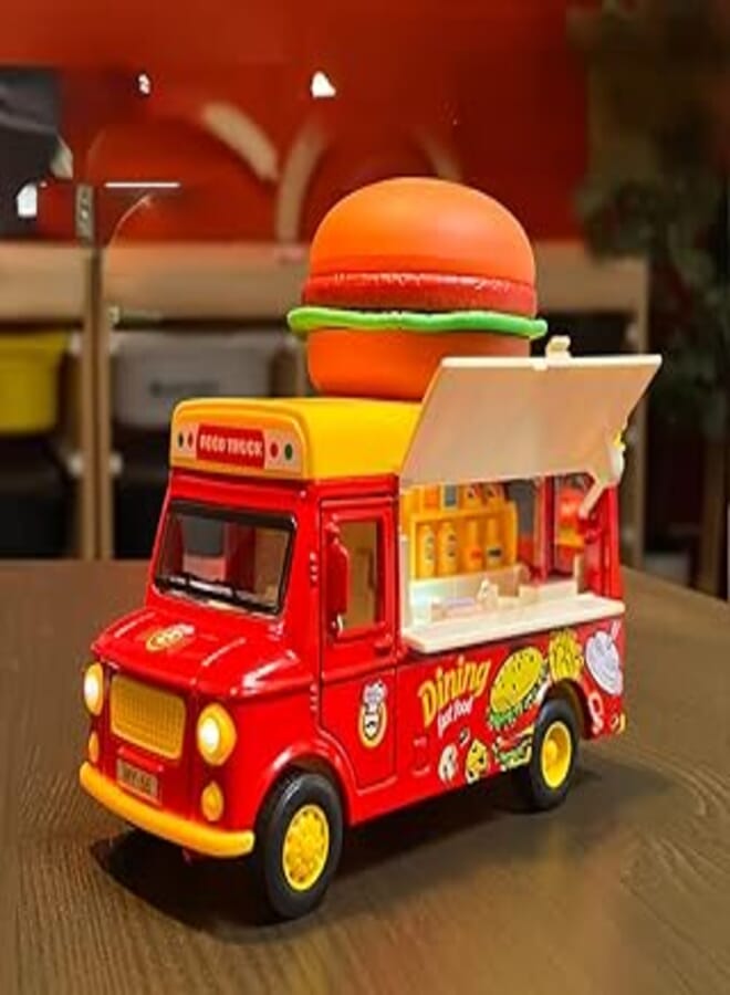 Kids Playhouse Car Ice Cream Ice Cream Hamburger Kitchen Fast Food Bus Music Pull Back Alloy Car Model (Red Hamburger Charter)