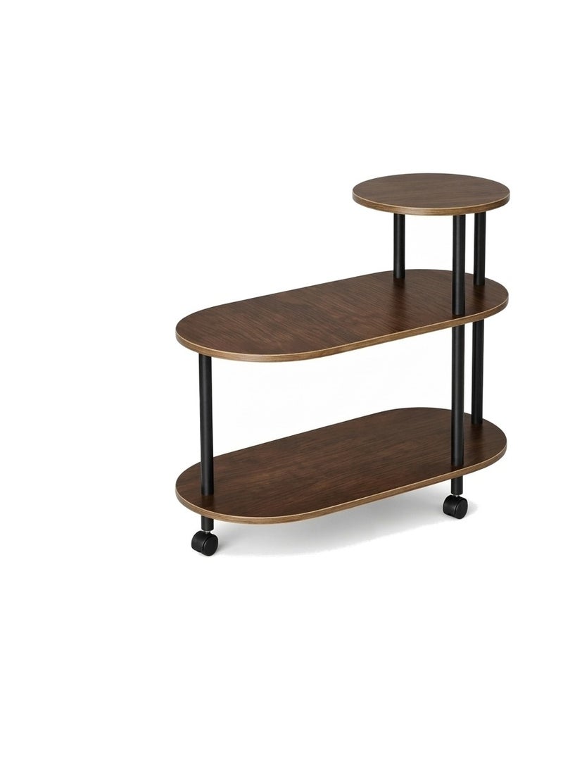 Raqi 3-Tier Rolling Serving Cart Side Table – Multi-Purpose Utility Trolley for Living Room & Kitchen – Walnut Wood with Black Metal Frame – Size 60×30×65 cm - Image 1