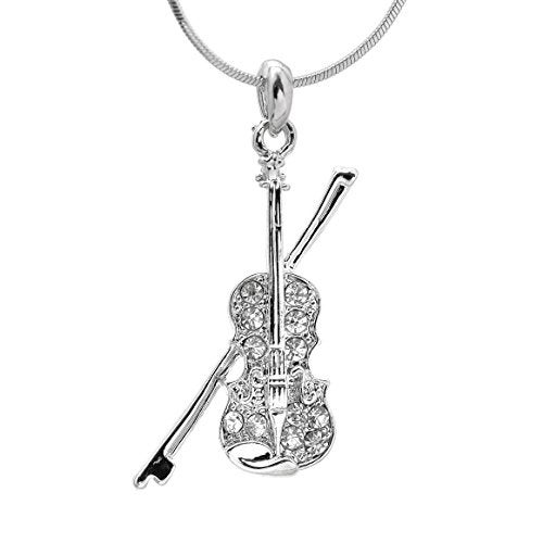 Spinningdaisy Silver Plated Crystal Violin with Bow Necklace - Image 1