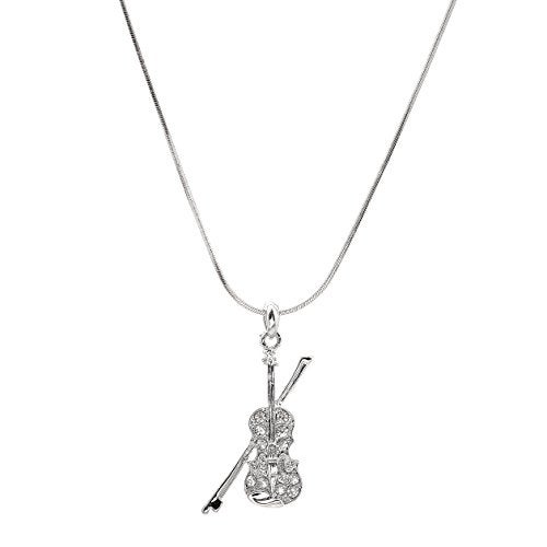 Spinningdaisy Silver Plated Crystal Violin with Bow Necklace - Image 2