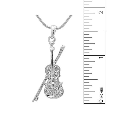 Spinningdaisy Silver Plated Crystal Violin with Bow Necklace - Image 3