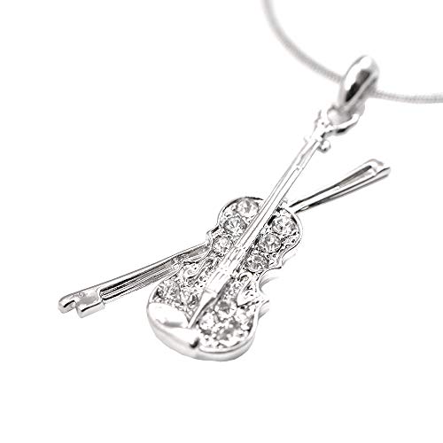 Spinningdaisy Silver Plated Crystal Violin with Bow Necklace - Image 5