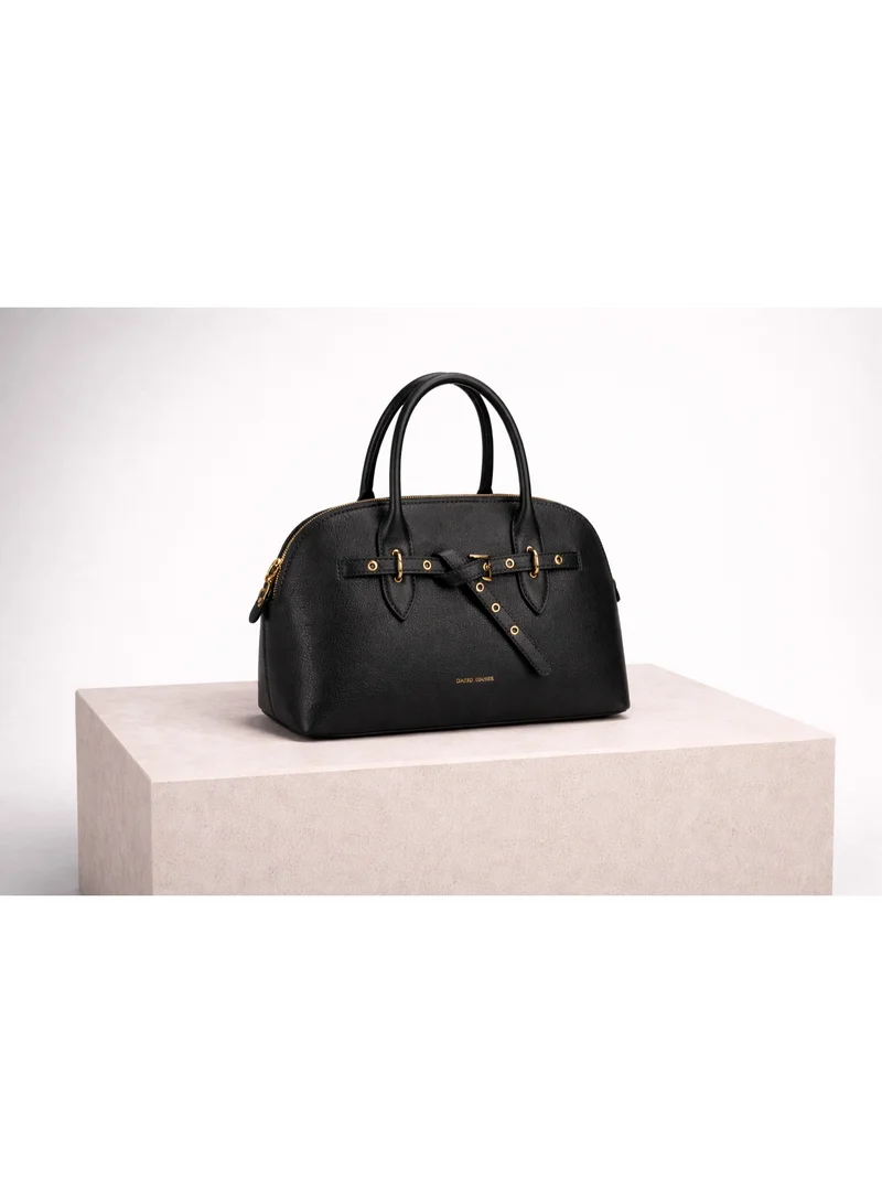 David Jones black David Jones Classic top handle purse model cm7805- Vintage leather bag with adjustable extra strap- trapeze style faux vegan leather formal and semi formal bag for Women | Best Price UAE