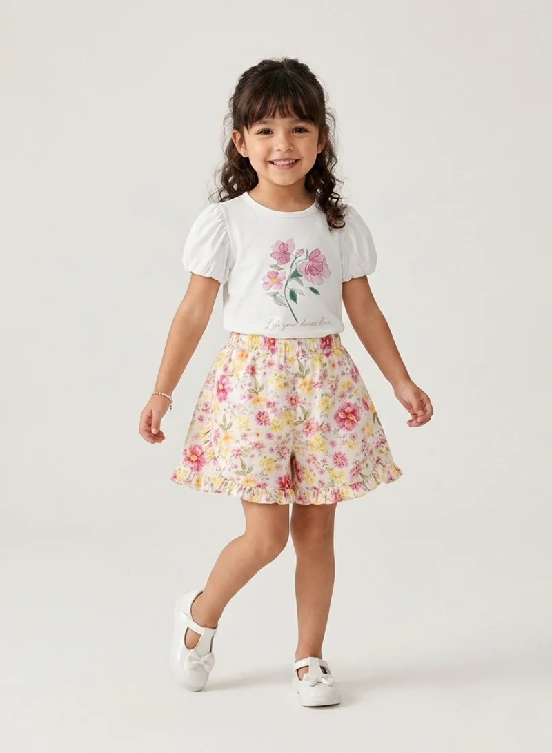Luxe & Hardy Girls Printed Pure Cotton T-Shirt With Shorts