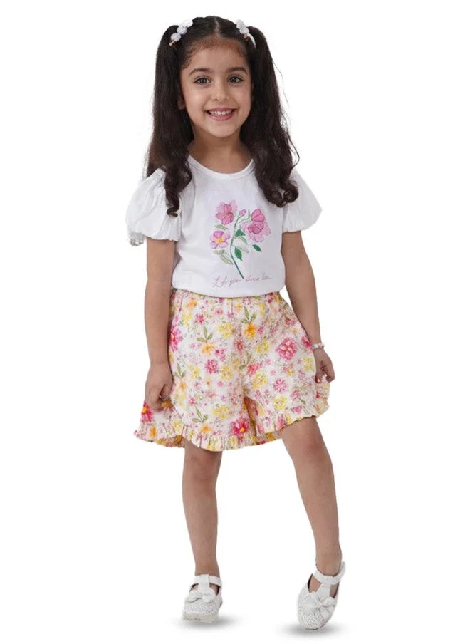 Luxe & Hardy Girls Printed Pure Cotton T-Shirt With Shorts