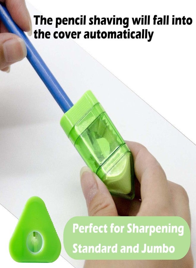 Alpurple 20 PCS Manual Pencil Sharpener with Eraser-2 in 1 Single Hole Triangular Shape Handheld Crayon Sharpener with Receptacle and Eraser for School, Office and Home Supplies - Image 4