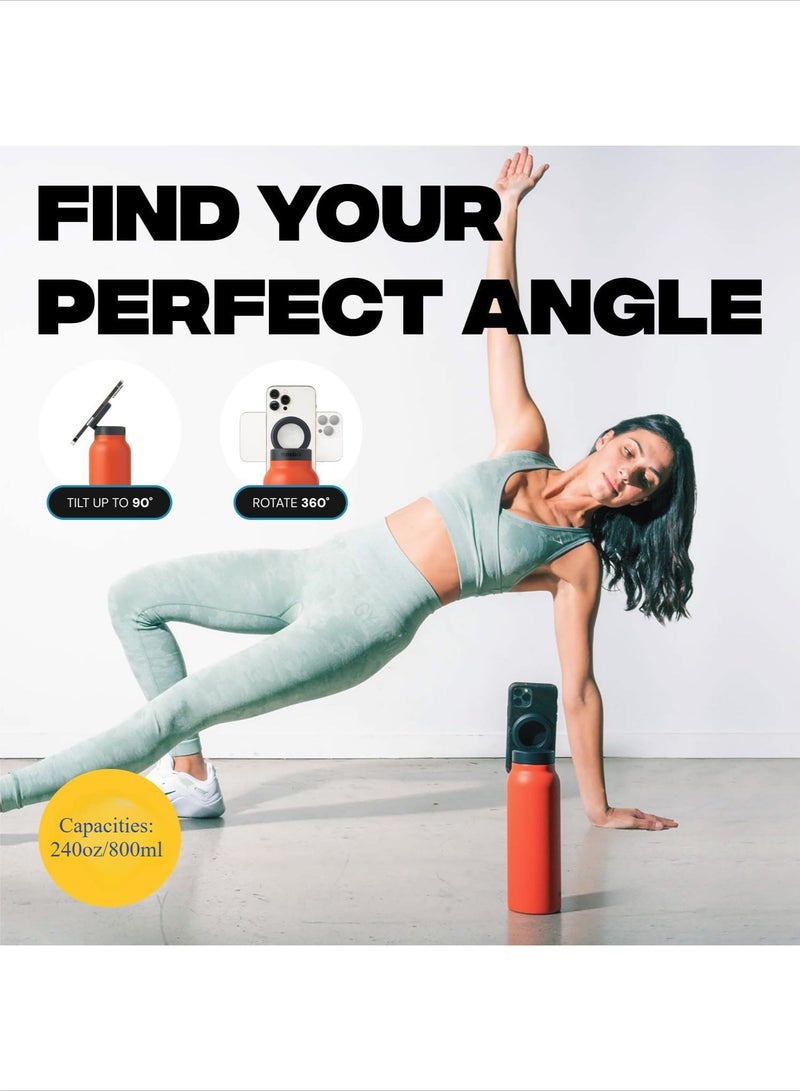 Beauenty Insulated Water Bottle | Compatible MagSafe With Phone Holder | Stainless Steel Water Bottle With Magnetic Phone Tripod Mount | Hot 12H, Cold 24H, 360° Rotate - Stainless Steel 24oz - Image 3