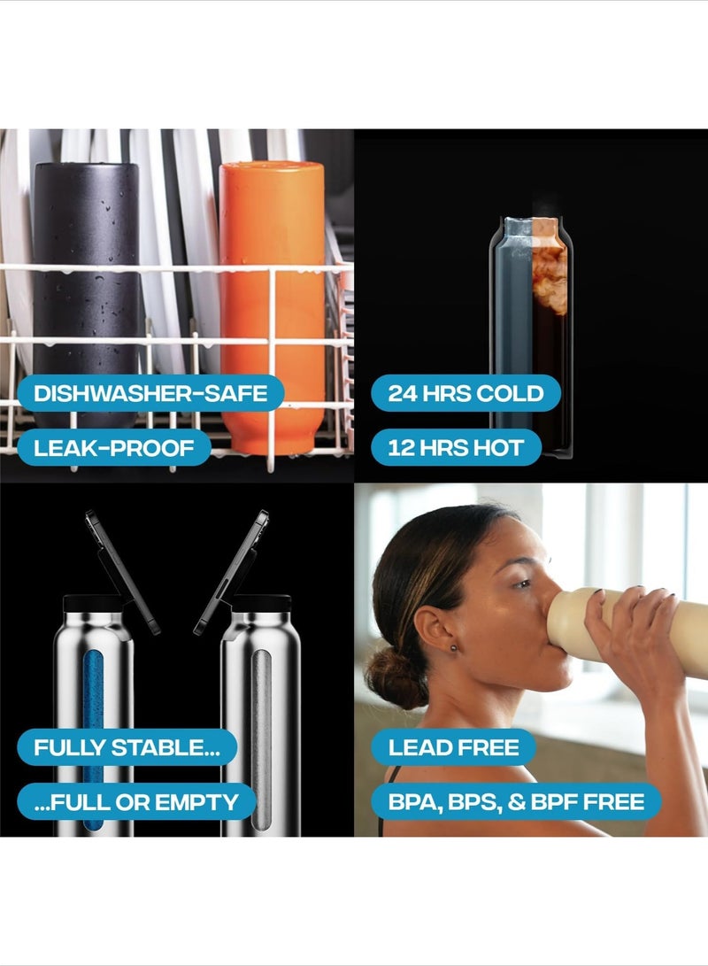 Beauenty Insulated Water Bottle | Compatible MagSafe With Phone Holder | Stainless Steel Water Bottle With Magnetic Phone Tripod Mount | Hot 12H, Cold 24H, 360° Rotate - Stainless Steel 24oz - Image 4