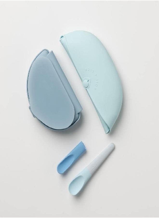 Miniware Miniware Sili Mini Go Baby Feeding Travel Set with Silifold Bento Container, Pre2Pro Spoon, Roll & Lock Bib | Perfect for On The Go Feeding (Blue Banana)  - Image 3