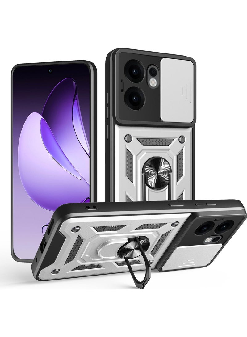 Case Cover Shockproof Protective Case with Camera Protection and Metal Ring Compatible with  Oppo Reno 13F (Silver)