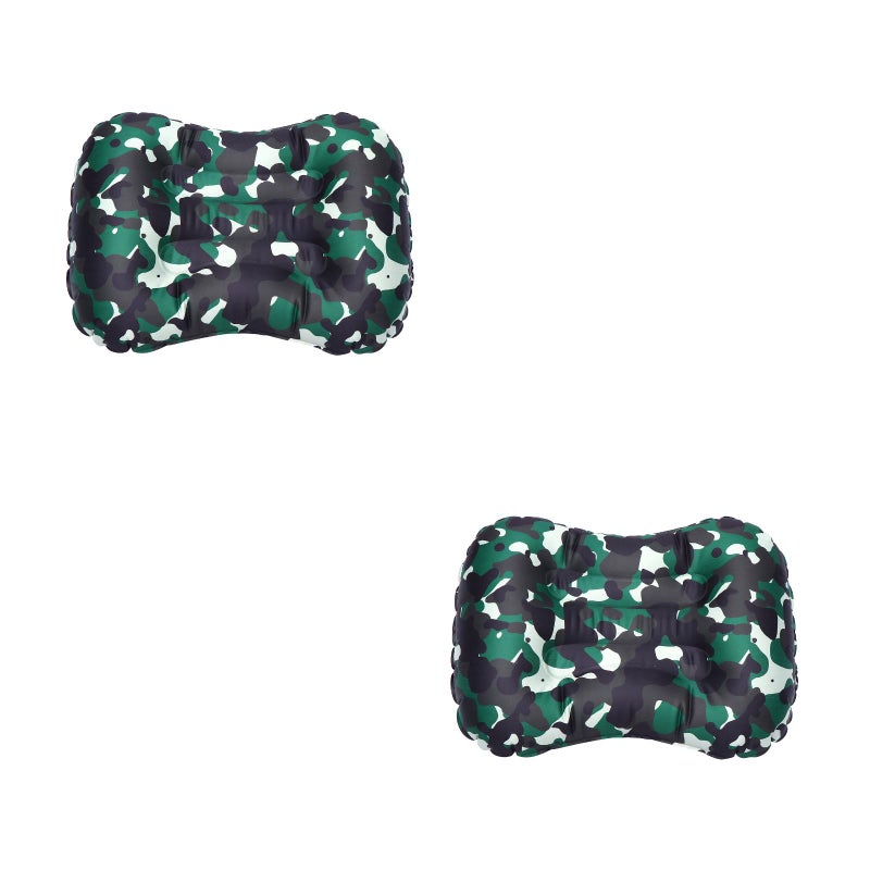 2pcs Portable Inflatable Pillow Multifunctional Rest Pillow Outdoor Camping Pillow Neck Cushion for Daily Use (Camouflage Green) - Image 1