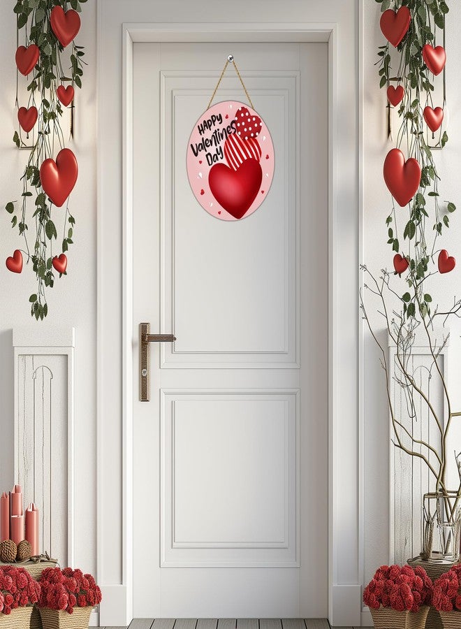 YUNKKIN Valentines Day Door Decorations Happy Valentines Day Sign Wall Decorations Hanging Decor Wooden Front Door Hanger for Wall Indoor Home Decor - Image 3