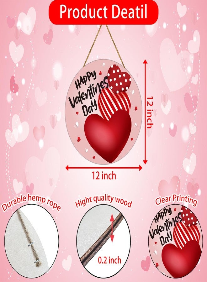 YUNKKIN Valentines Day Door Decorations Happy Valentines Day Sign Wall Decorations Hanging Decor Wooden Front Door Hanger for Wall Indoor Home Decor - Image 2
