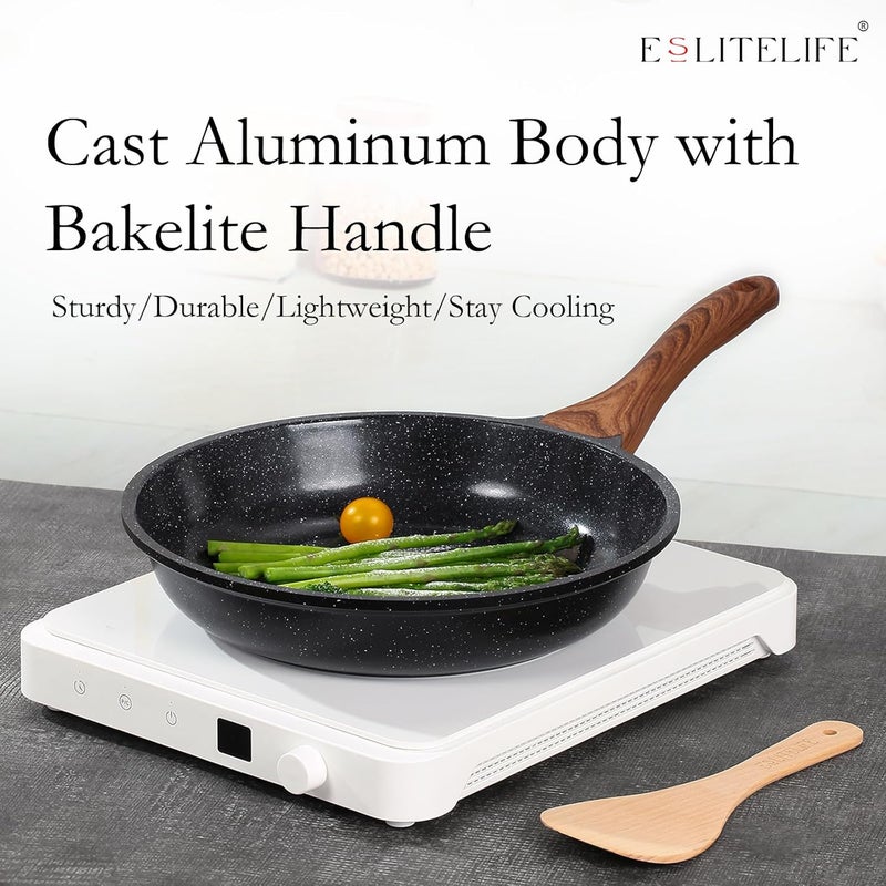 ESLITE LIFE 8 Inch Frying Pan with Lid Nonstick Induction Skillet Small Egg Omelette Maker Pan with Granite Coating - Image 5