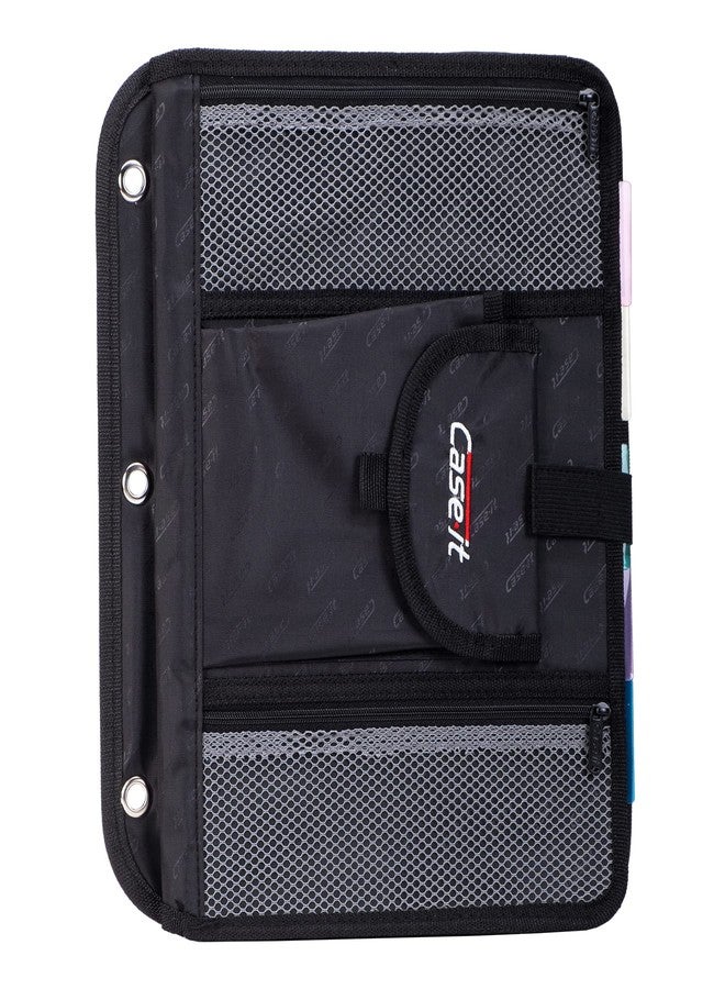 Case It 5-Tab Binder Accessory, 5-colored tabbed, 6 pocket expanding file, fits any standard 3 ring letter size binder, additional zippered mesh pockets for pen storage, ACC-21, Black - Image 1