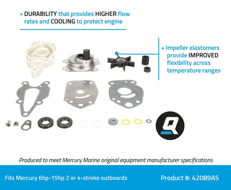 Quicksilver 42089A5 Water Pump Repair Kit for Mercury or Mariner 6-15 Hp 2-Stroke & 4-Stroke Outboards - Image 2