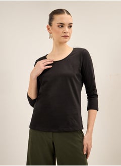 Salt Attire Women's Black Scoop Neckline Top with 3/4th Length Sleeves, Regular Fit, and Classic Design for Effortless Everyday Style and Versatile Wear - pzsku/ZDB4965C5ABFFBFB47FDEZ/45/_/1732191132/1844099b-673b-4961-bc3b-acfe9f72ca87