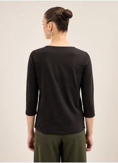 Salt Attire Women's Black Scoop Neckline Top with 3/4th Length Sleeves, Regular Fit, and Classic Design for Effortless Everyday Style and Versatile Wear  - Image 4