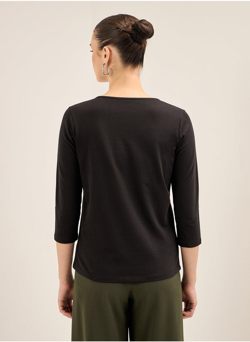 Salt Attire Women's Black Scoop Neckline Top with 3/4th Length Sleeves, Regular Fit, and Classic Design for Effortless Everyday Style and Versatile Wear  - Image 4