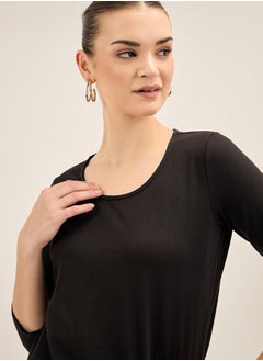 Salt Attire Women's Black Scoop Neckline Top with 3/4th Length Sleeves, Regular Fit, and Classic Design for Effortless Everyday Style and Versatile Wear  - Image 3