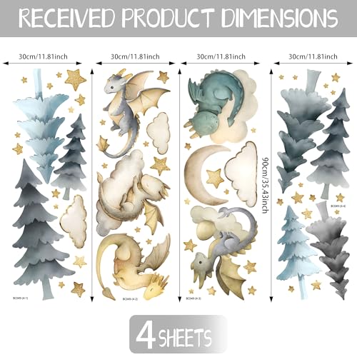 Ladinimo Dragon Wall Stickers,Peel and Stick Colorful Flying Dragon,White Clouds, Stars.Tree Self-Adhesive Mural，Removable Wall Sticker for Living Room Baby Nursery Kids Room Wall Decor (Large Dragon Decal) - Image 3