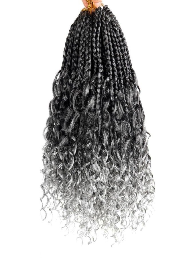 Julen 8 Packs Boho Box Crochet Braids Pre Looped with Curly Ends - 8 Inch Goddess Bohemian Box Crochet Hair for Black Women Synthetic 3X Boho Braids Crochet Hair Extensions Pre Looped TGray - Image 1