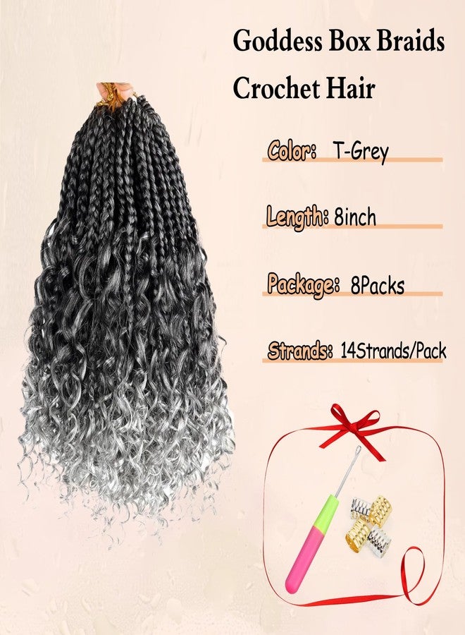 Julen 8 Packs Boho Box Crochet Braids Pre Looped with Curly Ends - 8 Inch Goddess Bohemian Box Crochet Hair for Black Women Synthetic 3X Boho Braids Crochet Hair Extensions Pre Looped TGray - Image 3