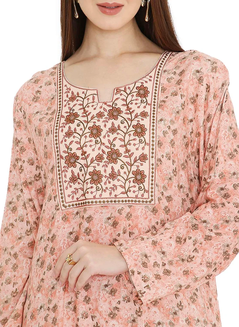 HANA & SARA UNIQUE LONG PRINTED WITH STYLISH THREAD EMBROIDERY ELEGANT ARABIC KAFTAN JALABIYA DRESS