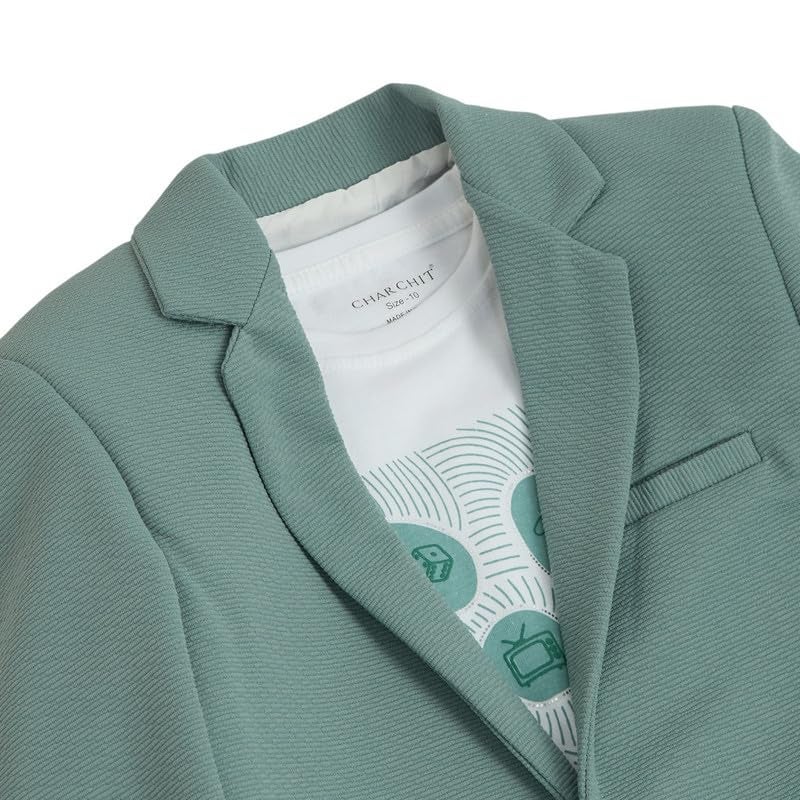 CHARCHIT Boys Regular Fit Plain Blazer and T-Shirt Set in Green - Image 5