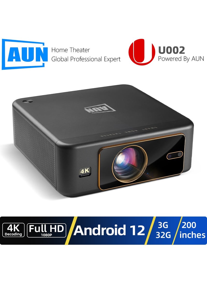 أون AUN U002 LED Full HD 1080P 4K جهاز عرض Android 12 التركيز التلقائي المنزلي ثلاثي الأبعاد سينما تلفزيون ذكي - Image 1
