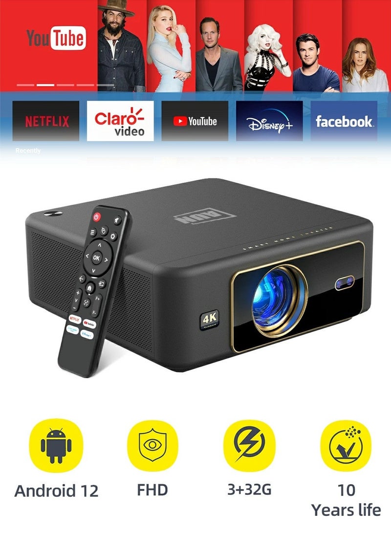 أون AUN U002 LED Full HD 4K جهاز عرض Android 12 التركيز التلقائي المنزلي ثلاثي الأبعاد سينما تلفزيون ذكي - Image 1