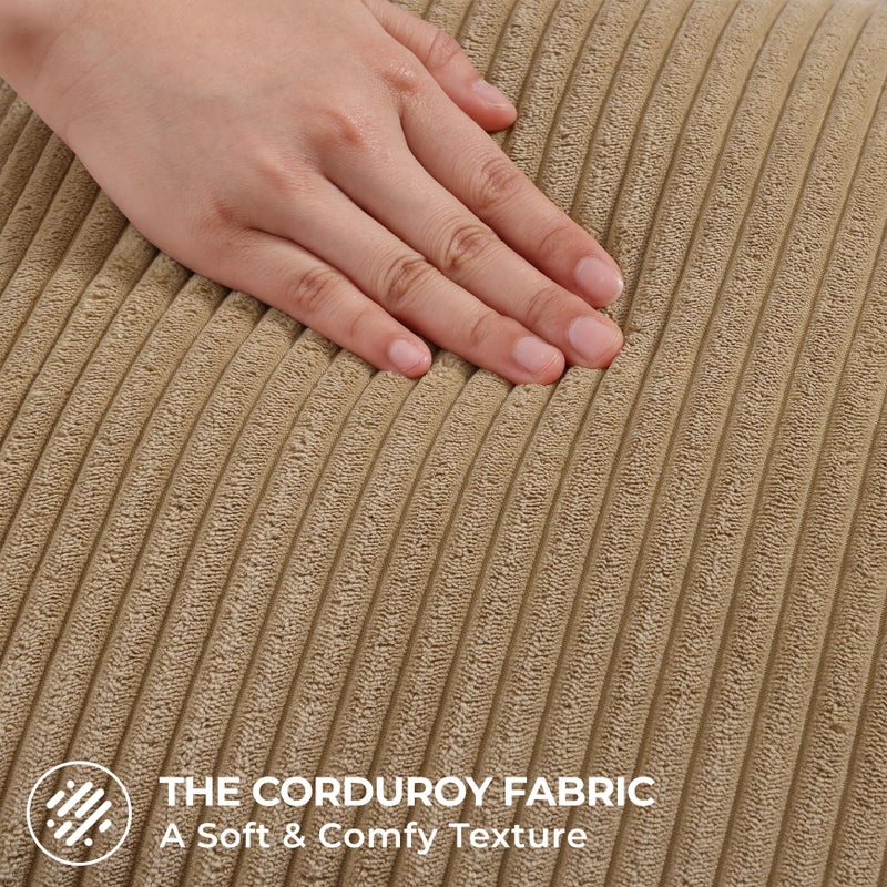 Mecatny Corduroy Decorative Throw Pillow Covers 24x24 Set of 2 for Sofa Living Room, Soft Neutral Boho Couch Pillow Covers for Home Decor, Khaki - Image 4