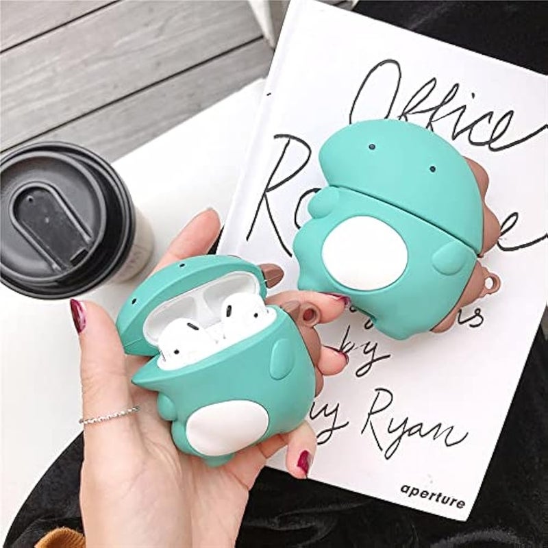 Wireless Earphone Case,Lovely Animal Soft Portable Silicone Shockproof Skin Cover Storage Box Compatible with Apple AirPods 2&1 AirPods Charging Station Case (Dinosaur Green,AirPods 2&1) - Image 3